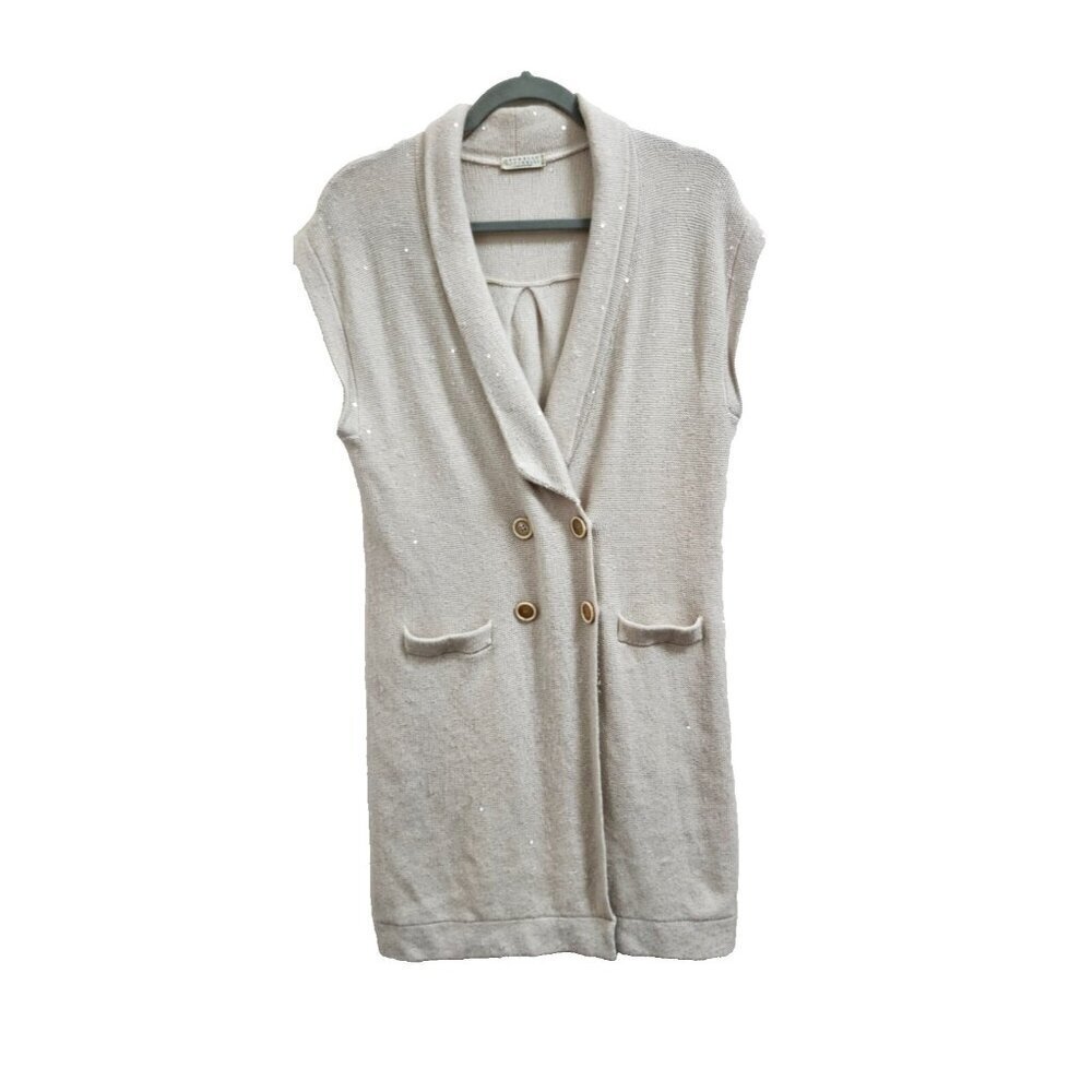 Brunello Cucinelli Cashmere Sleeveless Shawl Cardigan Speckled Knit Vest Double View 4